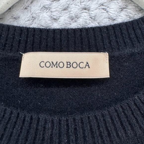 COMO BOCA Sweater Womens S Black Flower Cashmere Rib Crew Neck Long Sleeve - Picture 3 of 10